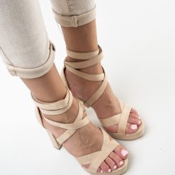 Sandale Fihe Bej-Sandale cu toc-Sandale cu toc