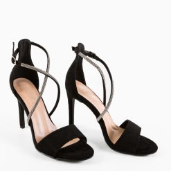 Sandale cu toc Ezhil Negre 6