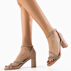 Sandale cu toc Stacey Bej-Sandale cu toc-Sandale cu toc