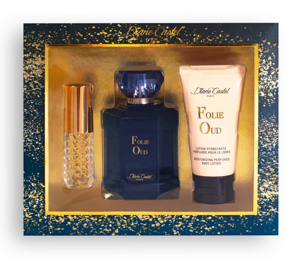 Set cadou 3 produse DC Apa de parfum Folie Oud 100 ML+ gel de dus+Mini parfum-Pachete promo