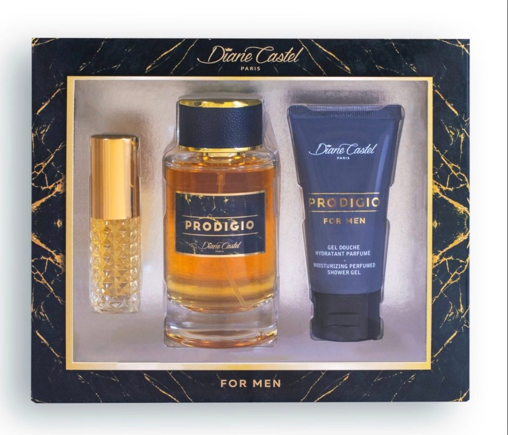 Set cadou 3 produse DC Apa de parfum Prodigio 100 ML+ gel de dus+Mini parfum-Pachete promo