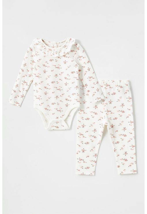 Set de body din amestec de bumbac cu imprimeu si pantaloni - 2 piese-FETE/IMBRACAMINTE/Seturi de imbracaminte-IMBRACAMINTE/Seturi de imbracaminte