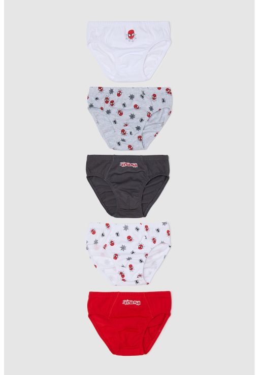 Set de chiloti din bumbac cu imprimeu Spider-Man - 5 Perechi - Rosu - Negru - Gri --BAIETI/IMBRACAMINTE/Lenjerie intima-IMBRACAMINTE/Lenjerie intima