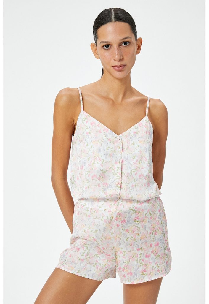 Top de pijama din satin cu model floral-FEMEI/IMBRACAMINTE/Pijamale si halate de baie-IMBRACAMINTE/Pijamale si halate de baie