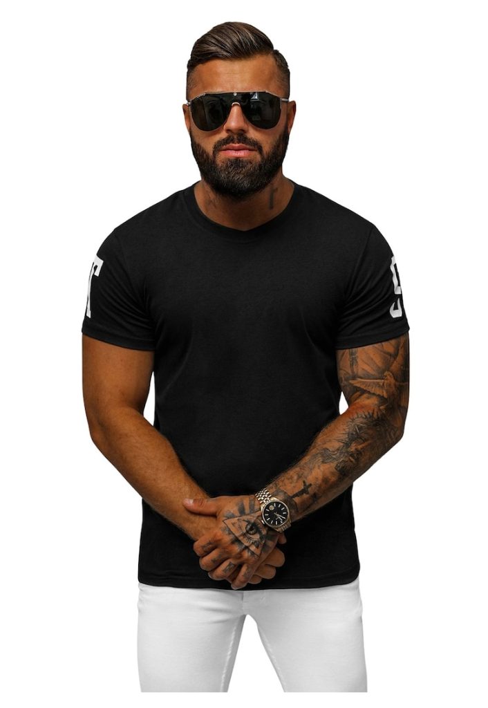 Tricou barbati negru  O/8T1260/3-BARBATI/IMBRACAMINTE/Tricouri si maiouri-IMBRACAMINTE/Tricouri si maiouri