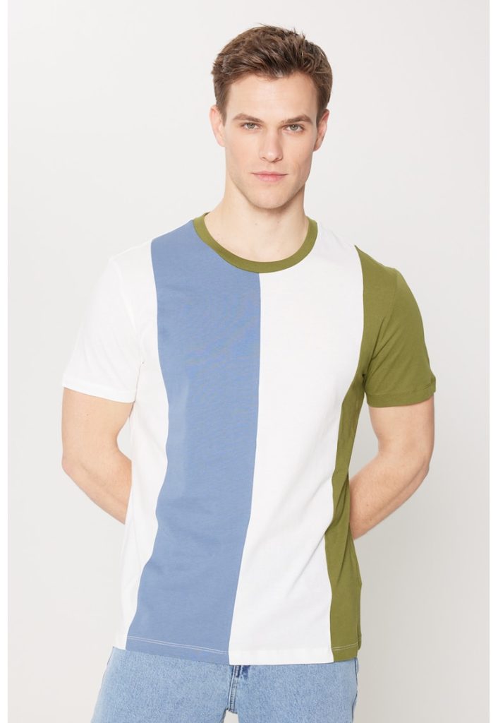 Tricou colorblock cu decolteu la baza gatului-BARBATI/IMBRACAMINTE/Tricouri si maiouri-IMBRACAMINTE/Tricouri si maiouri