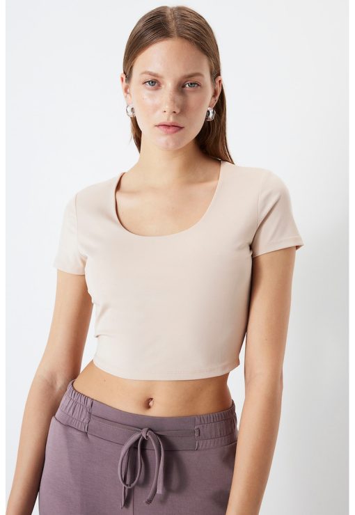 Tricou crop cu decolteu adanc-FEMEI/IMBRACAMINTE/Tricouri si maiouri-IMBRACAMINTE/Tricouri si maiouri