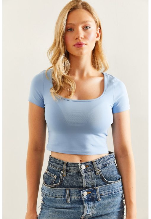 Tricou crop cu decolteu rotund-FEMEI/IMBRACAMINTE/Tricouri si maiouri-IMBRACAMINTE/Tricouri si maiouri