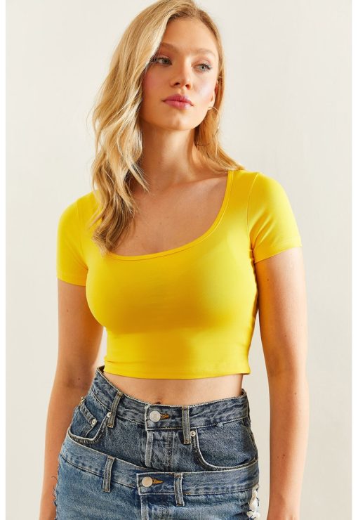 Tricou crop cu decolteu rotund-FEMEI/IMBRACAMINTE/Tricouri si maiouri-IMBRACAMINTE/Tricouri si maiouri