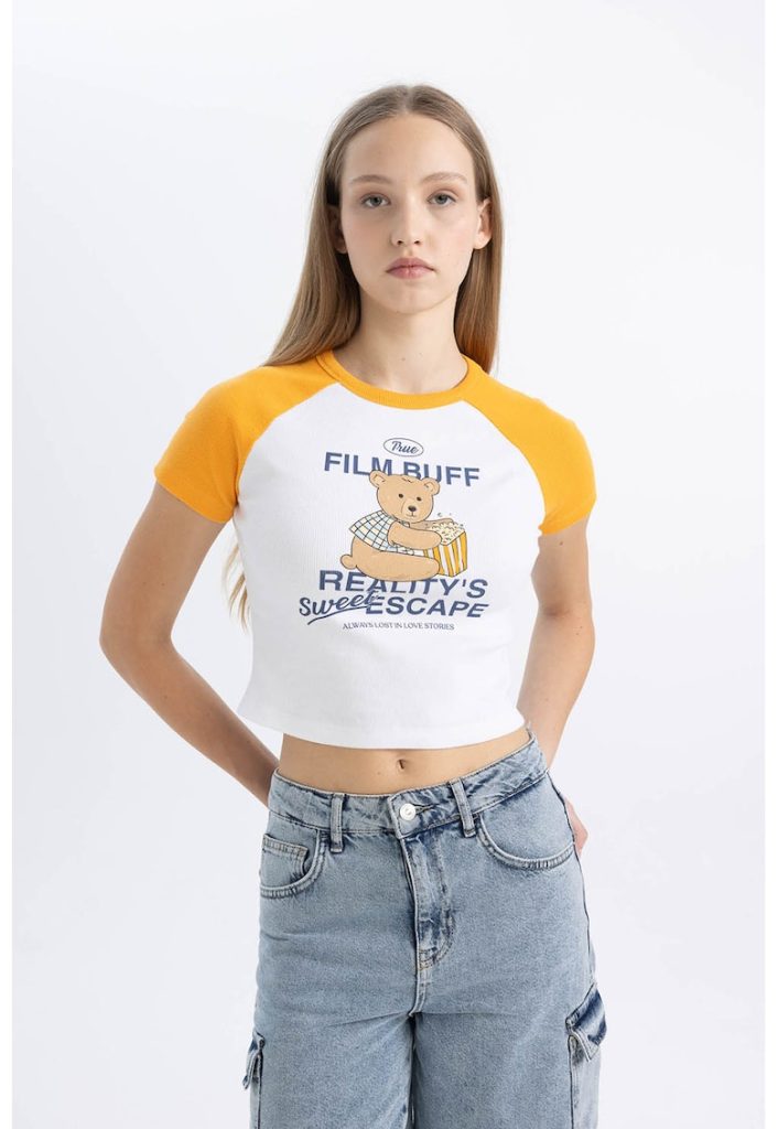 Tricou crop cu imprimeu-FEMEI/IMBRACAMINTE/Tricouri si maiouri-IMBRACAMINTE/Tricouri si maiouri