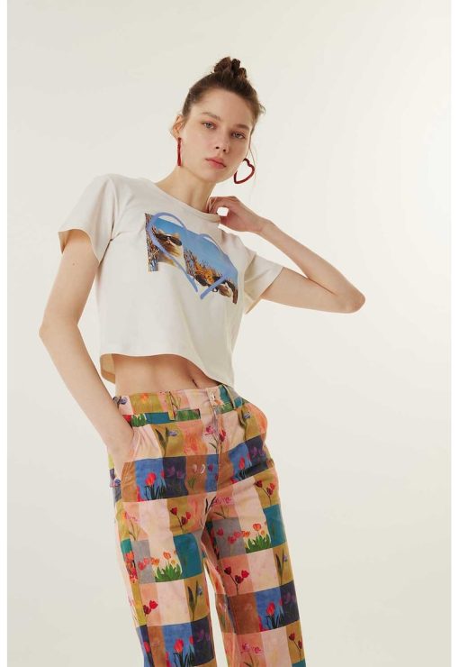 Tricou crop cu imprimeu-FEMEI/IMBRACAMINTE/Tricouri si maiouri-IMBRACAMINTE/Tricouri si maiouri
