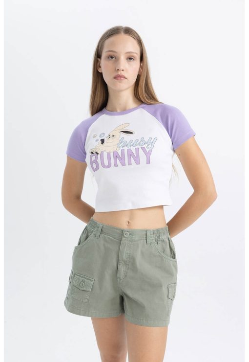 Tricou crop din amestec de bumbac cu imprimeu-FEMEI/IMBRACAMINTE/Tricouri si maiouri-IMBRACAMINTE/Tricouri si maiouri