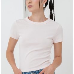 Tricou crop din amestec de bumbac organic cu decolteu rotund-FEMEI/IMBRACAMINTE/Tricouri si maiouri-IMBRACAMINTE/Tricouri si maiouri