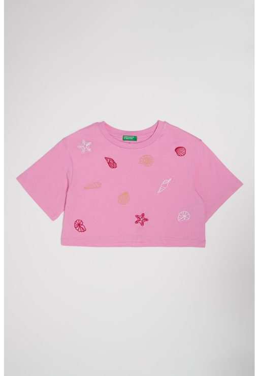 Tricou crop din bumbac-FETE/IMBRACAMINTE/Tricouri si maiouri-IMBRACAMINTE/Tricouri si maiouri