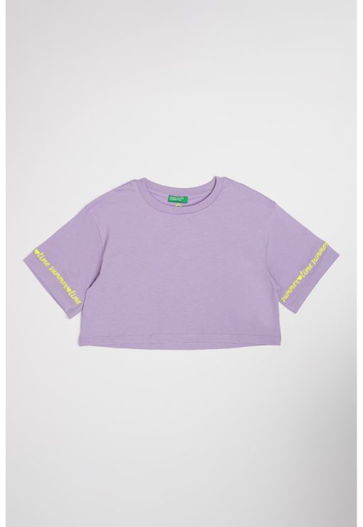 Tricou crop din bumbac-FETE/IMBRACAMINTE/Tricouri si maiouri-IMBRACAMINTE/Tricouri si maiouri