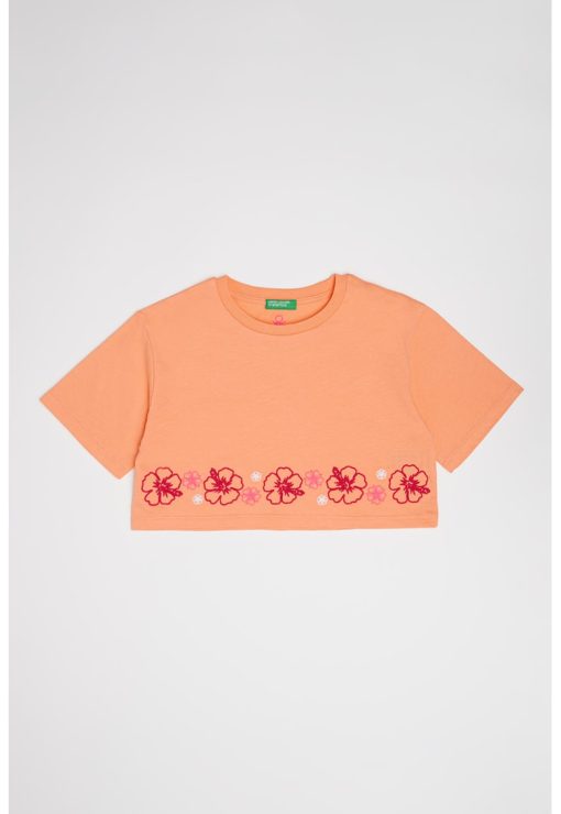 Tricou crop din bumbac-FETE/IMBRACAMINTE/Tricouri si maiouri-IMBRACAMINTE/Tricouri si maiouri