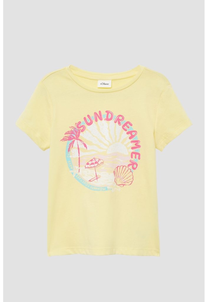 Tricou cu decolteu la baza gatului - model grafic si imprimeu text-FETE/IMBRACAMINTE/Tricouri si maiouri-IMBRACAMINTE/Tricouri si maiouri