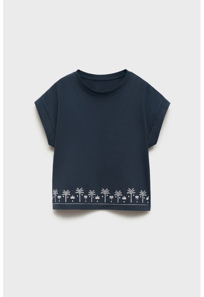 Tricou cu decolteu la baza gatului si broderie-FETE/IMBRACAMINTE/Tricouri si maiouri-IMBRACAMINTE/Tricouri si maiouri
