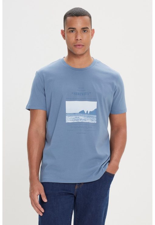 Tricou cu decolteu la baza gatului si imprimeu-BARBATI/IMBRACAMINTE/Tricouri si maiouri-IMBRACAMINTE/Tricouri si maiouri