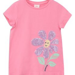 Tricou cu decolteu la baza gatului si imprimeu floral-FETE/IMBRACAMINTE/Tricouri si maiouri-IMBRACAMINTE/Tricouri si maiouri