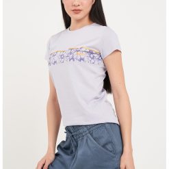 Tricou cu decolteu la baza gatului si imprimeu floral-FEMEI/IMBRACAMINTE/Tricouri si maiouri-IMBRACAMINTE/Tricouri si maiouri