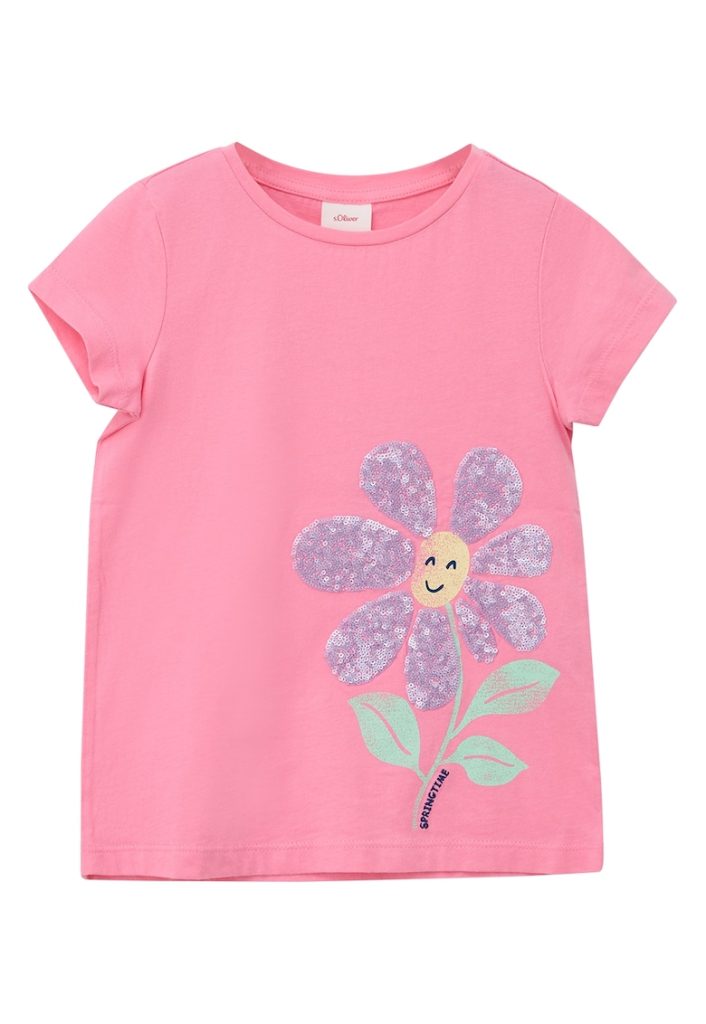 Tricou cu decolteu la baza gatului si imprimeu floral-FETE/IMBRACAMINTE/Tricouri si maiouri-IMBRACAMINTE/Tricouri si maiouri