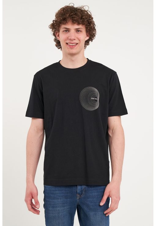 Tricou cu decolteu la baza gatului si imprimeu grafic-BARBATI/IMBRACAMINTE/Tricouri si maiouri-IMBRACAMINTE/Tricouri si maiouri
