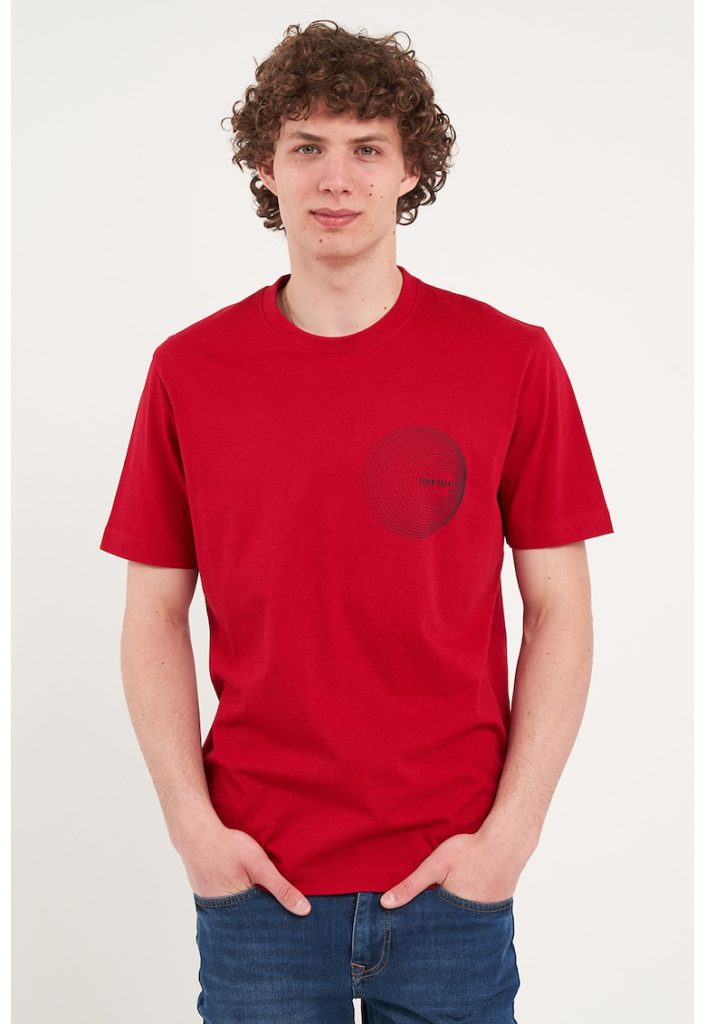 Tricou cu decolteu la baza gatului si imprimeu grafic-BARBATI/IMBRACAMINTE/Tricouri si maiouri-IMBRACAMINTE/Tricouri si maiouri