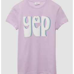 Tricou cu decolteu la baza gatului si imprimeu text-FETE/IMBRACAMINTE/Tricouri si maiouri-IMBRACAMINTE/Tricouri si maiouri