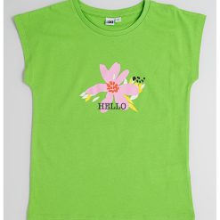 Tricou cu decolteu la baza gatului si model floral-FETE/IMBRACAMINTE/Tricouri si maiouri-IMBRACAMINTE/Tricouri si maiouri