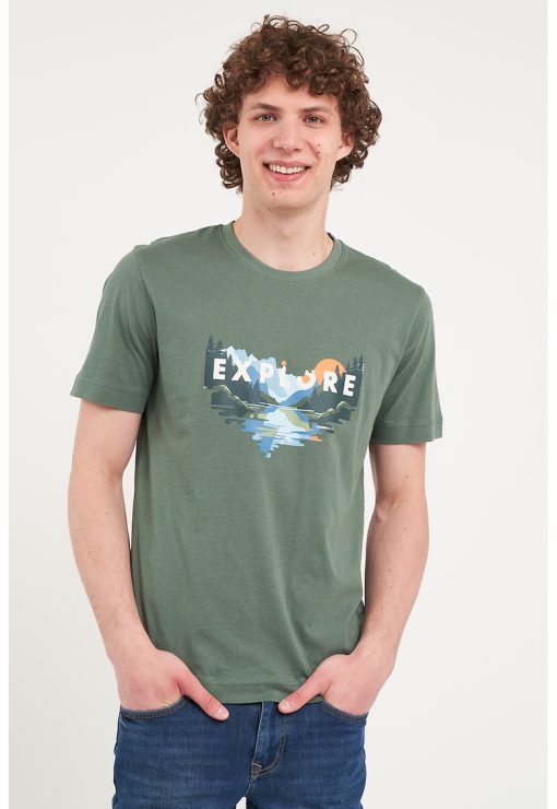 Tricou cu decolteu la baza gatului si model grafic-BARBATI/IMBRACAMINTE/Tricouri si maiouri-IMBRACAMINTE/Tricouri si maiouri