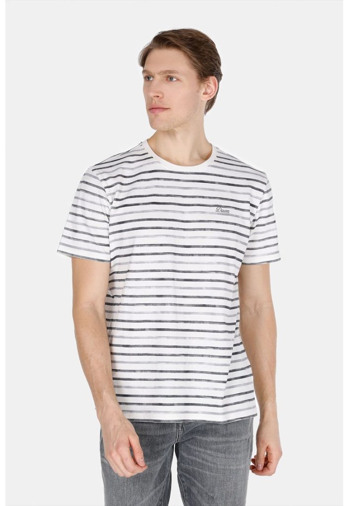 Tricou cu decolteu la baza gatului si model in dungi-BARBATI/IMBRACAMINTE/Tricouri si maiouri-IMBRACAMINTE/Tricouri si maiouri