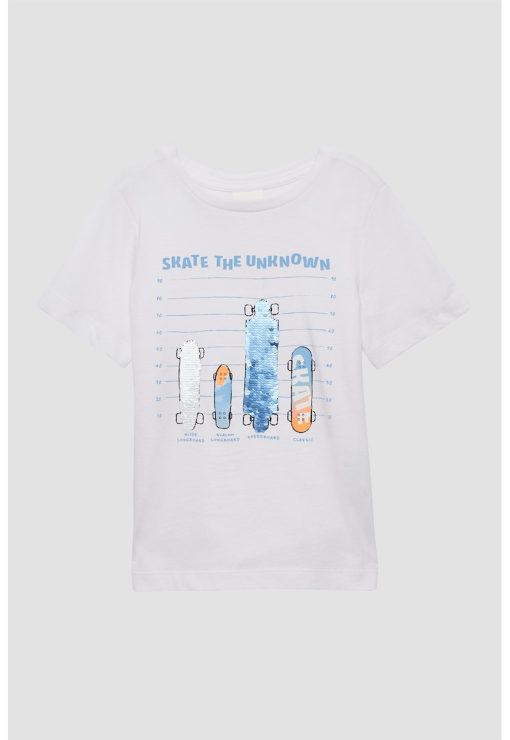 Tricou cu decolteu rotund rotund si aplicatii de paiete-BAIETI/IMBRACAMINTE/Tricouri si maiouri-IMBRACAMINTE/Tricouri si maiouri