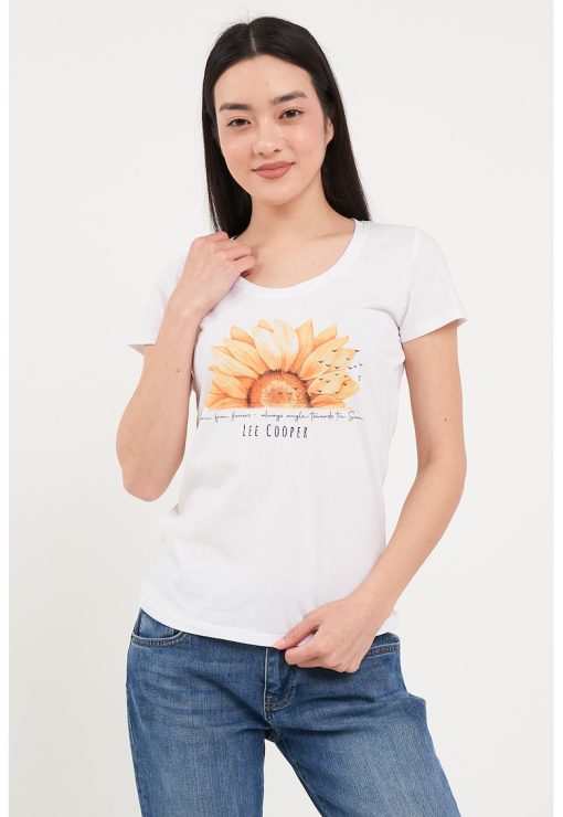 Tricou cu decolteu rotund si imprimeu-FEMEI/IMBRACAMINTE/Tricouri si maiouri-IMBRACAMINTE/Tricouri si maiouri