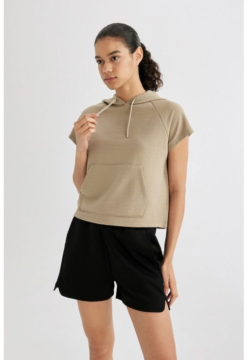 Tricou cu gluga si aspect striat-FEMEI/IMBRACAMINTE/Tricouri si maiouri-IMBRACAMINTE/Tricouri si maiouri