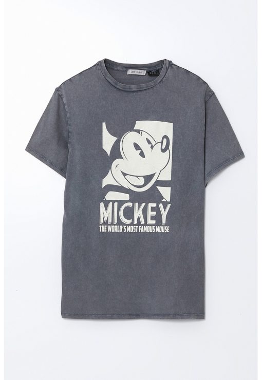 Tricou cu imprimeu cu Mickey Mouse si aspect prespalat-FEMEI/IMBRACAMINTE/Tricouri si maiouri-IMBRACAMINTE/Tricouri si maiouri