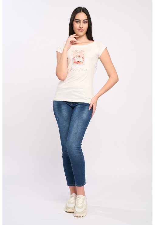Tricou cu imprimeu frontal-FEMEI/IMBRACAMINTE/Tricouri si maiouri-IMBRACAMINTE/Tricouri si maiouri