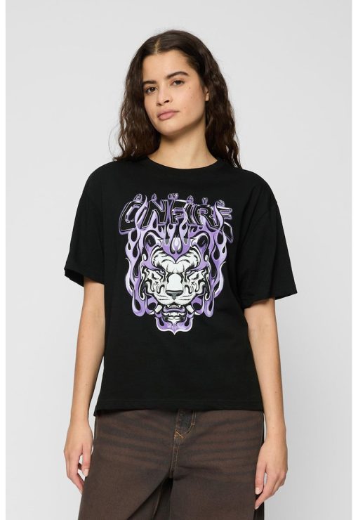 Tricou cu imprimeu grafic si decolteu la baza gatului-FEMEI/IMBRACAMINTE/Tricouri si maiouri-IMBRACAMINTE/Tricouri si maiouri
