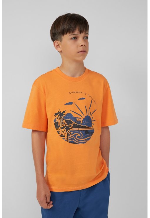 Tricou cu imprimeu grafic si decolteu la baza gatului-BAIETI/IMBRACAMINTE/Tricouri si maiouri-IMBRACAMINTE/Tricouri si maiouri