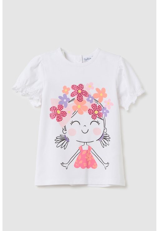 Tricou cu imprimeu grafic si fenta cu capse-FETE/IMBRACAMINTE/Tricouri si maiouri-IMBRACAMINTE/Tricouri si maiouri