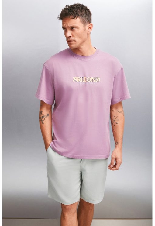 Tricou cu imprimeu si maneci cazute-BARBATI/IMBRACAMINTE/Tricouri si maiouri-IMBRACAMINTE/Tricouri si maiouri