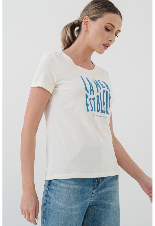 Tricou cu imprimeu text si decolteu rotund-FEMEI/IMBRACAMINTE/Tricouri si maiouri-IMBRACAMINTE/Tricouri si maiouri