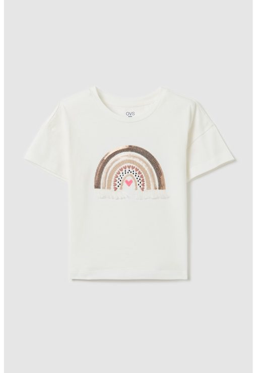 Tricou cu strasuri si detaliu brodat-FETE/IMBRACAMINTE/Tricouri si maiouri-IMBRACAMINTE/Tricouri si maiouri