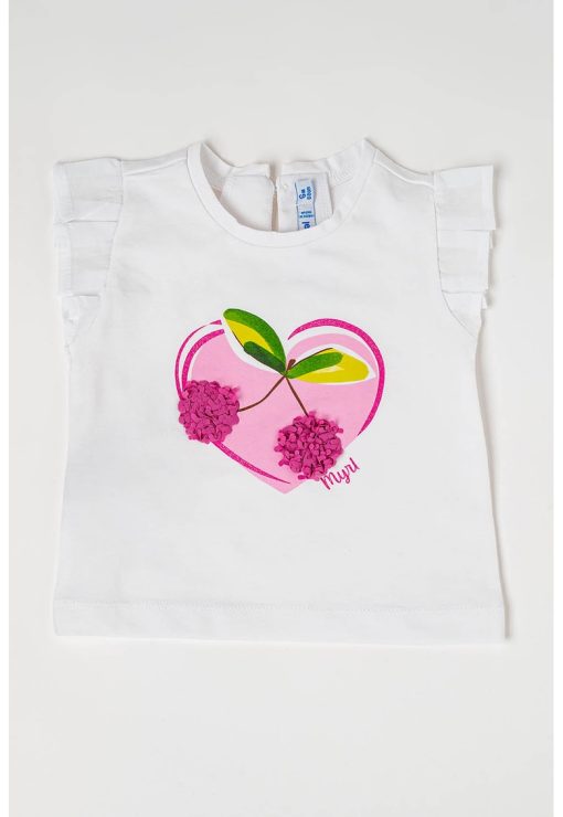 Tricou cu volane pe maneci si imprimeu-FETE/IMBRACAMINTE/Tricouri si maiouri-IMBRACAMINTE/Tricouri si maiouri
