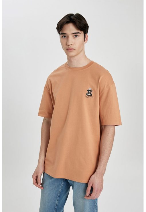 Tricou de bumbac cu decolteu la baza gatului-BARBATI/IMBRACAMINTE/Tricouri si maiouri-IMBRACAMINTE/Tricouri si maiouri