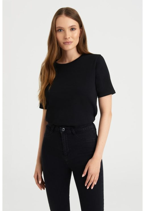 Tricou de bumbac cu decolteu rotund-FEMEI/IMBRACAMINTE/Tricouri si maiouri-IMBRACAMINTE/Tricouri si maiouri
