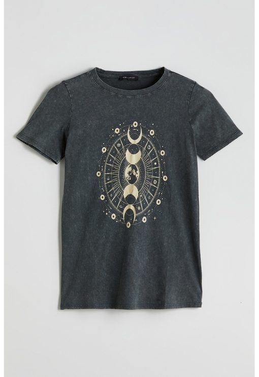 Tricou de bumbac cu imprimeu cu fazele lunii-FEMEI/IMBRACAMINTE/Tricouri si maiouri-IMBRACAMINTE/Tricouri si maiouri