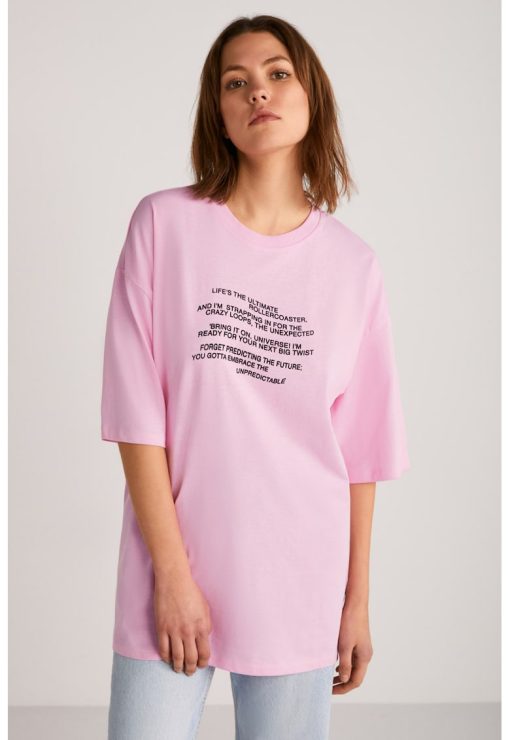 Tricou de bumbac cu imprimeu text-FEMEI/IMBRACAMINTE/Tricouri si maiouri-IMBRACAMINTE/Tricouri si maiouri