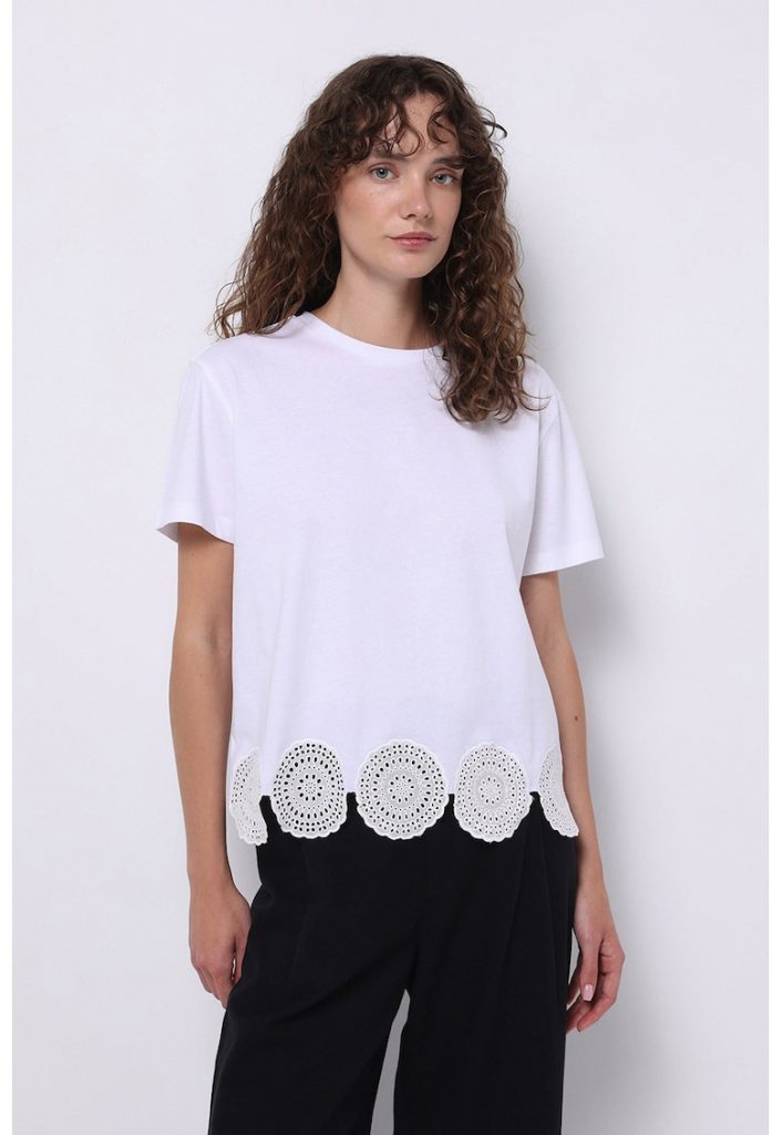 Tricou de bumbac cu insertii crosetate-FEMEI/IMBRACAMINTE/Tricouri si maiouri-IMBRACAMINTE/Tricouri si maiouri