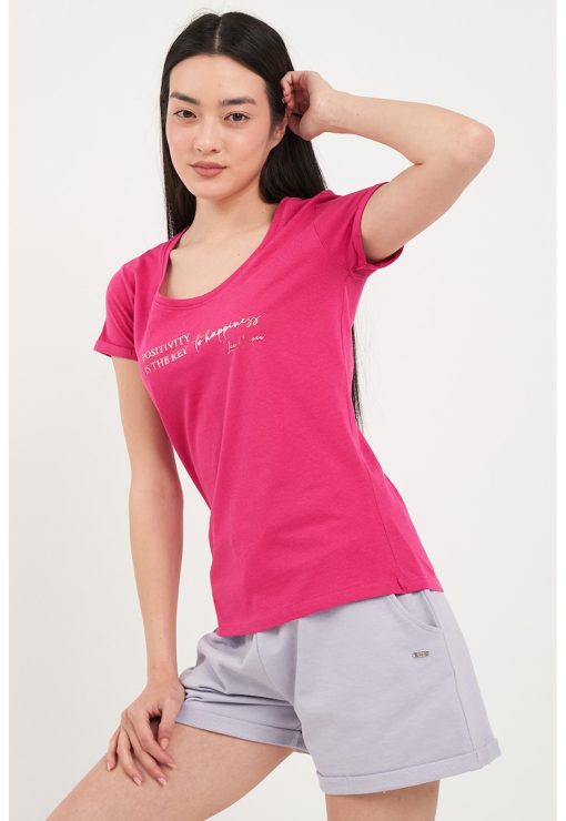 Tricou de bumbac cu text-FEMEI/IMBRACAMINTE/Tricouri si maiouri-IMBRACAMINTE/Tricouri si maiouri